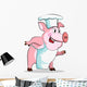 Pig Cook - Chef Holds, Isolated on White Background. Wall Decal