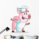 Pig Cook - Chef Holds, Isolated on White Background. Wall Decal