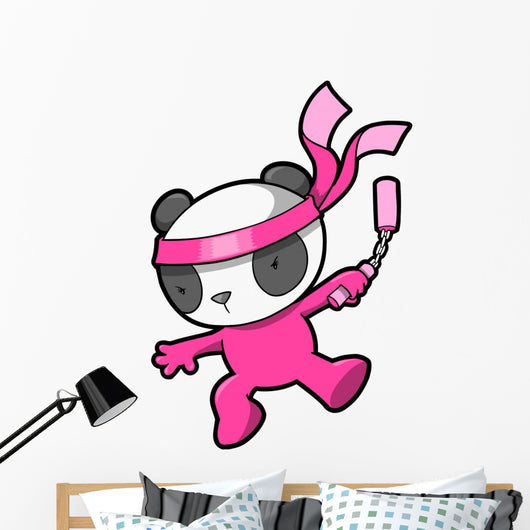 Cute Pink Panda Bear Ninja Vector Wall Mural