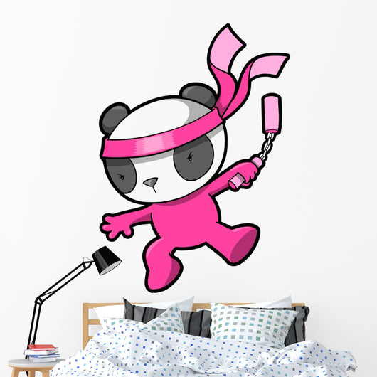 Cute Pink Panda Bear Ninja Vector Wall Mural