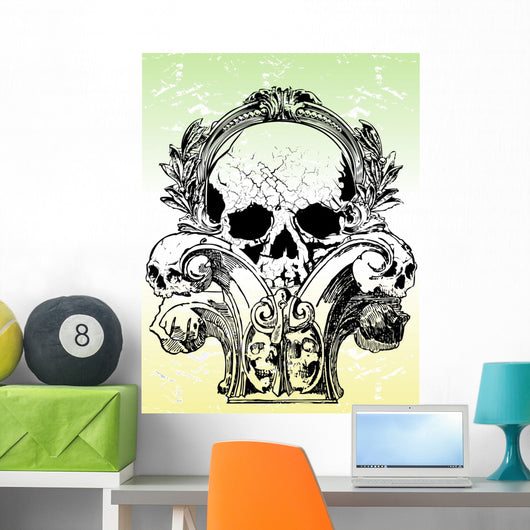 Gothic  skulls illustration Wall Mural