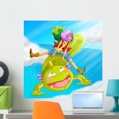 Manga Illustration Person Riding Wall Decal shown on a wall