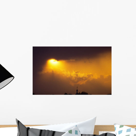 Sun Appearing over a Church Wall Mural