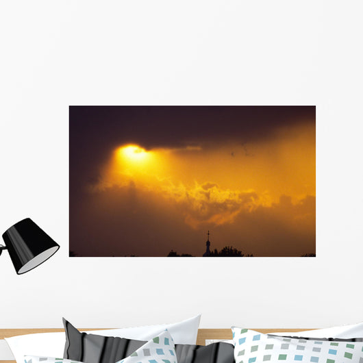 Sun Appearing over a Church Wall Mural