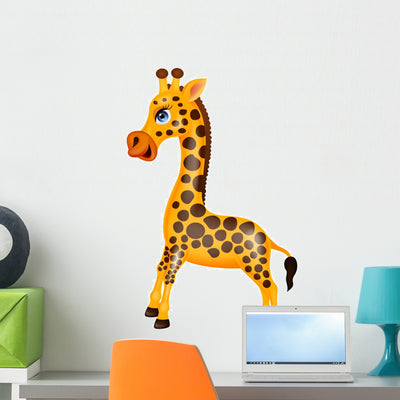 Giraffe Cartoon Wall Decal shown on a wall