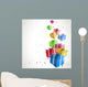 Modern birthday background with flying colorful gifts Wall Mural