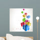 Modern birthday background with flying colorful gifts Wall Mural