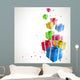 Modern birthday background with flying colorful gifts Wall Mural