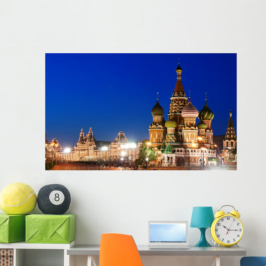 Night view of Red Square and Saint Basil s Cathedral in Moscow Wall Mural