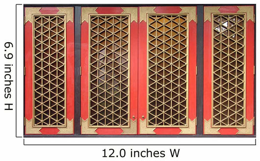 Traditional Chinese red wooden windows with golden grids. Wall Mural