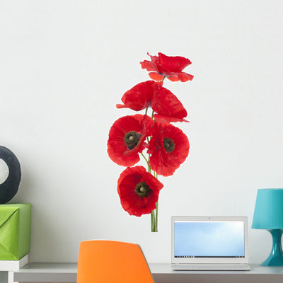 Red Poppies Wall Decal shown on a wall