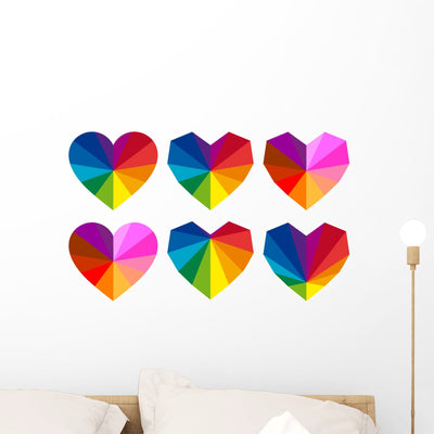 Colorful Rainbow Hearts Wall Stickers shown on a wall