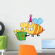 Happy Birthday Bee Wearing a Party Hat and Flying with a Gift Wall Decal