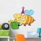 Happy Birthday Bee Wearing a Party Hat and Flying with a Gift Wall Decal