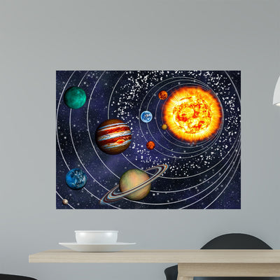 3D Solar System 9 Wall Mural shown on a wall