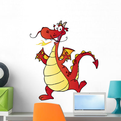 Happy Red Dragon Cartoon shown on a wall