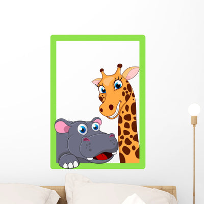 Illustration Giraffe and Hippo shown on a wall