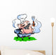 Vector illustration of an Chef Pig standing on a BBQ barrel Wall Mural