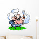 Vector illustration of an Chef Pig standing on a BBQ barrel Wall Mural