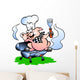 Vector illustration of an Chef Pig standing on a BBQ barrel Wall Mural