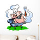 Vector illustration of an Chef Pig standing on a BBQ barrel Wall Mural