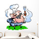 Vector illustration of an Chef Pig standing on a BBQ barrel Wall Mural