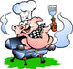 Vector illustration of an Chef Pig standing on a BBQ barrel Wall Mural