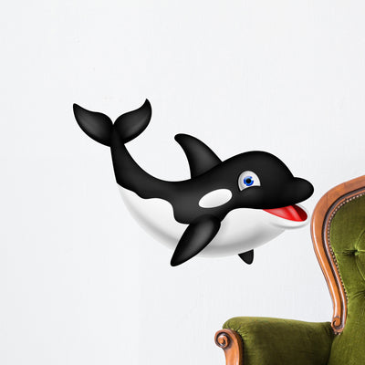 Orca Cartoon Wall Decal shown on a wall