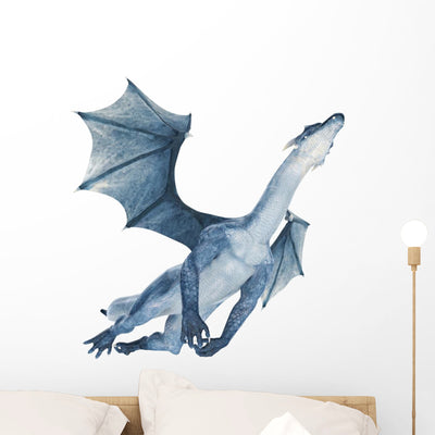 Blue Dragon Flying out Wall Decal shown on a wall