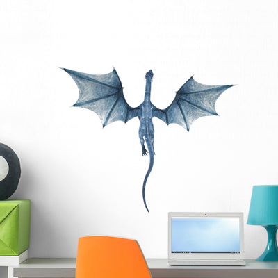 Blue Dragon Flying Wall Decal shown on a wall