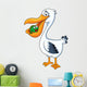 Pelican Cartoon Eating Fish Wall Decal