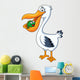 Pelican Cartoon Eating Fish Wall Decal