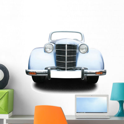 Vintage Car Wall Decal shown on a wall
