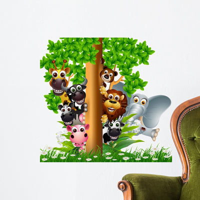 Various Funny Safari Animal Wall Decal shown on a wall