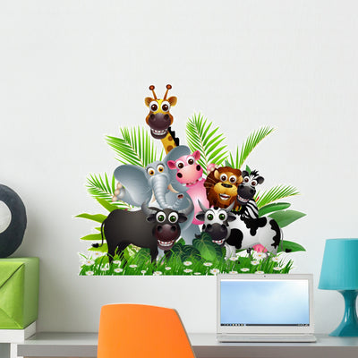 Funny Animal Cartoon Wall Decal shown on a wall