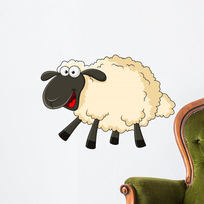 Cute Sheep Cartoon Wall Decal shown on a wall