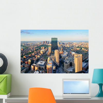 Boston Aerial Wall Mural shown on a wall
