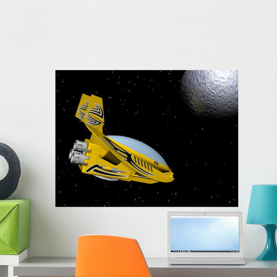 Alien Spaceship Wall Mural shown on a wall