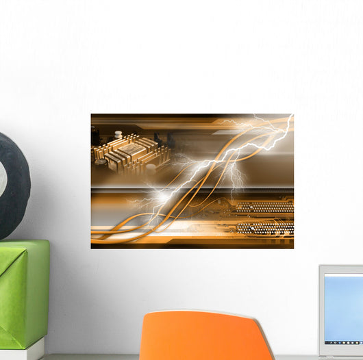 Computer generated abstract background with computer components Wall Mural