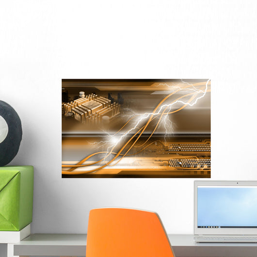 Computer generated abstract background with computer components Wall Mural