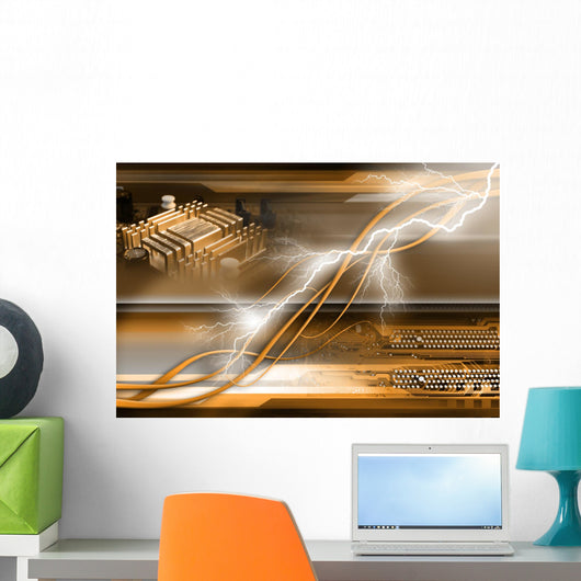 Computer generated abstract background with computer components Wall Mural