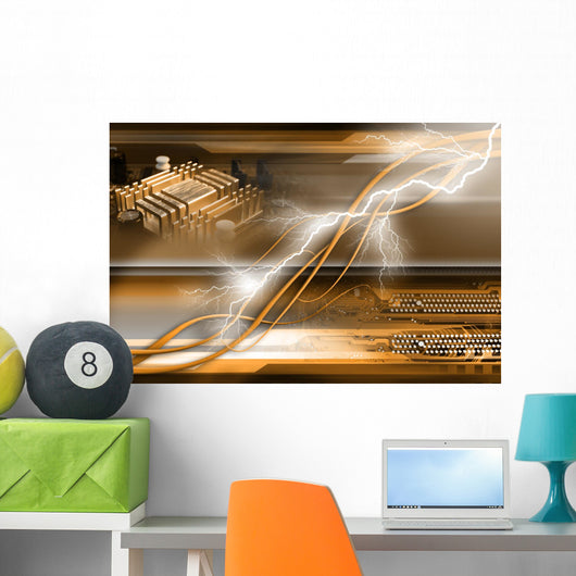 Computer generated abstract background with computer components Wall Mural