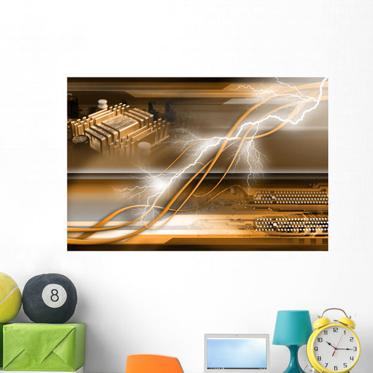 Computer generated abstract background with computer components Wall Mural