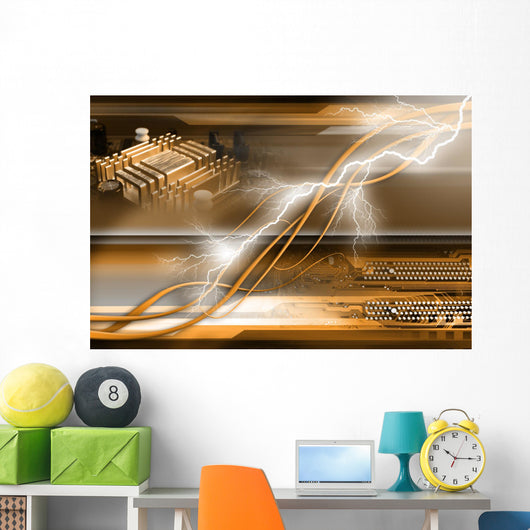 Computer generated abstract background with computer components Wall Mural