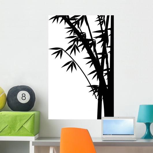 Black Bamboo Stems White Wall Mural