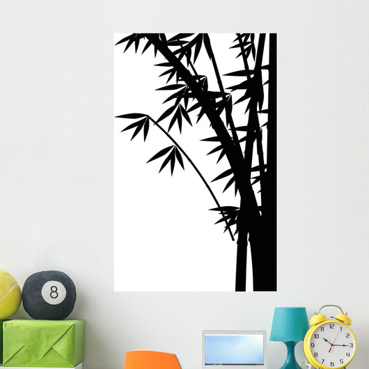 Black Bamboo Stems White Wall Mural