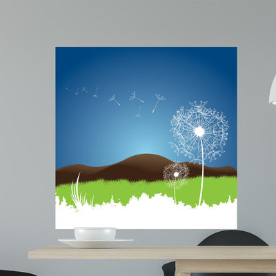 Dandelion Seeds Blowing from Wall Mural shown on a wall