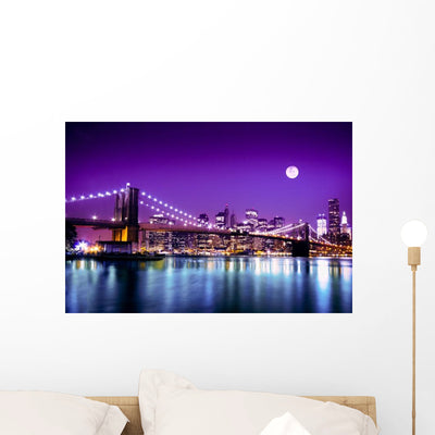 Brooklyn Bridge and Nyc Wall Decal shown on a wall