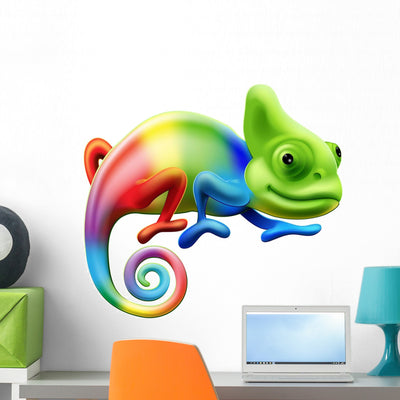Rainbow Chameleon Wall Decal shown on a wall