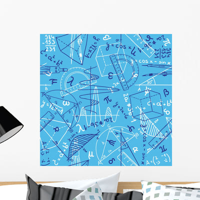 Mathematics Seamless Pattern Wall Decal shown on a wall
